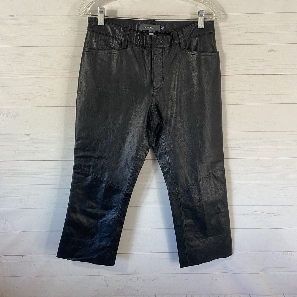 Gap Womens Cropped Leather Pants Size 6 Black Lined Pockets Mid Rise 29x23